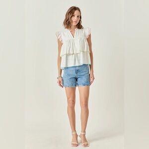 English Factory Colorblock Edge Tiered Top Womens Size S